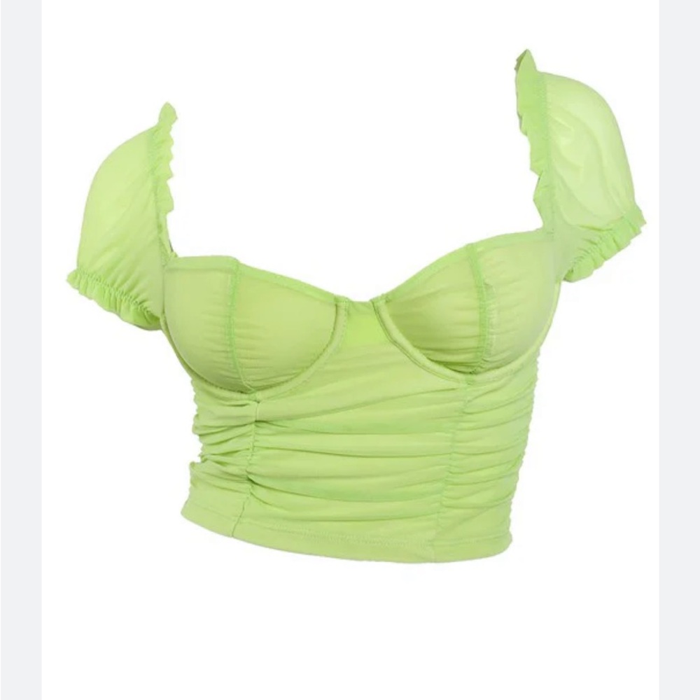 Green Off-Shoulder Ruched Top - Picture 2 of 5